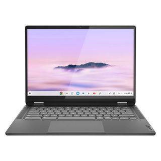 Front facing view of the Lenovo IdeaPad Flex 5i Chromebook Plus open on a white background