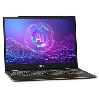 MSI Summit 13 AI+ 2-in-1 in clamshell mode on a white background