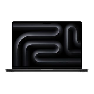 Apple MacBook Pro 16-inch M4 Pro in Space Black open with the display facing toward you on a white background
